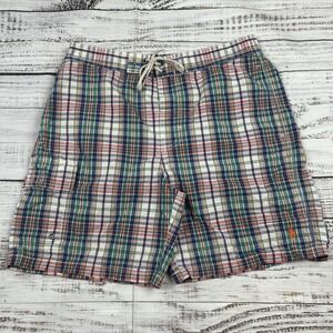 VTG Polo Ralph Lauren Swim Board Shorts Mens S Blue Purple Plaid Mesh Lined Y2K